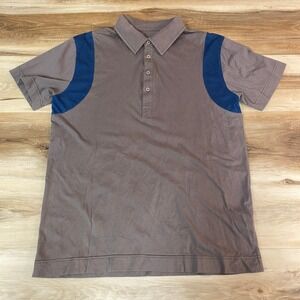 UNIS Men's Brown Blue Short Sleeve Collared Polo Shirt Size Medium
